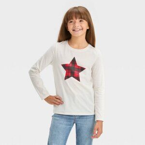 Cat & Jack™ Girls' Long Sleeve Plaid Star Graphic T-Shirt